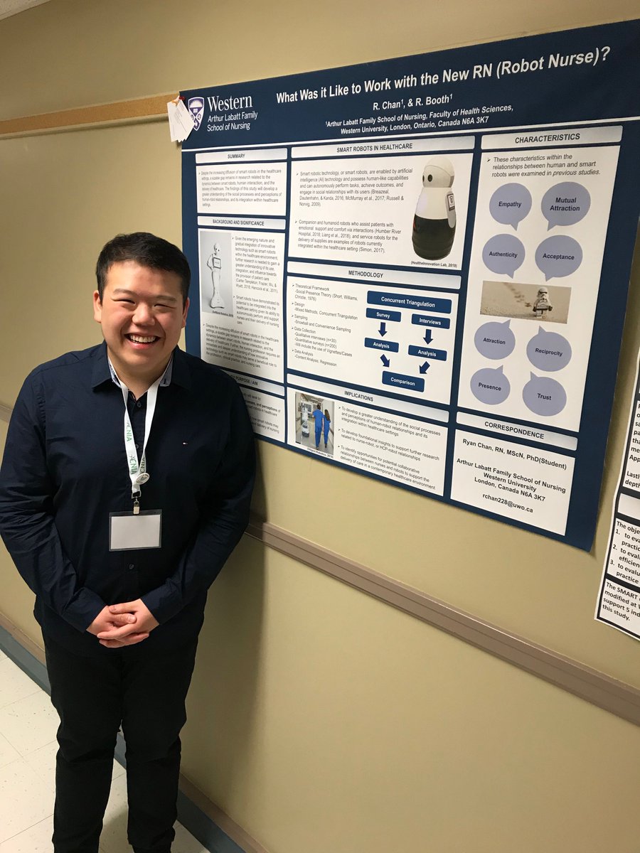 Poster by @ryanchanRN - a @westernuNursing PhD student at the #CNIA2019 conference in Fredricton NB. Exploring the potential of robots in future #nursing roles @CNIA_CA