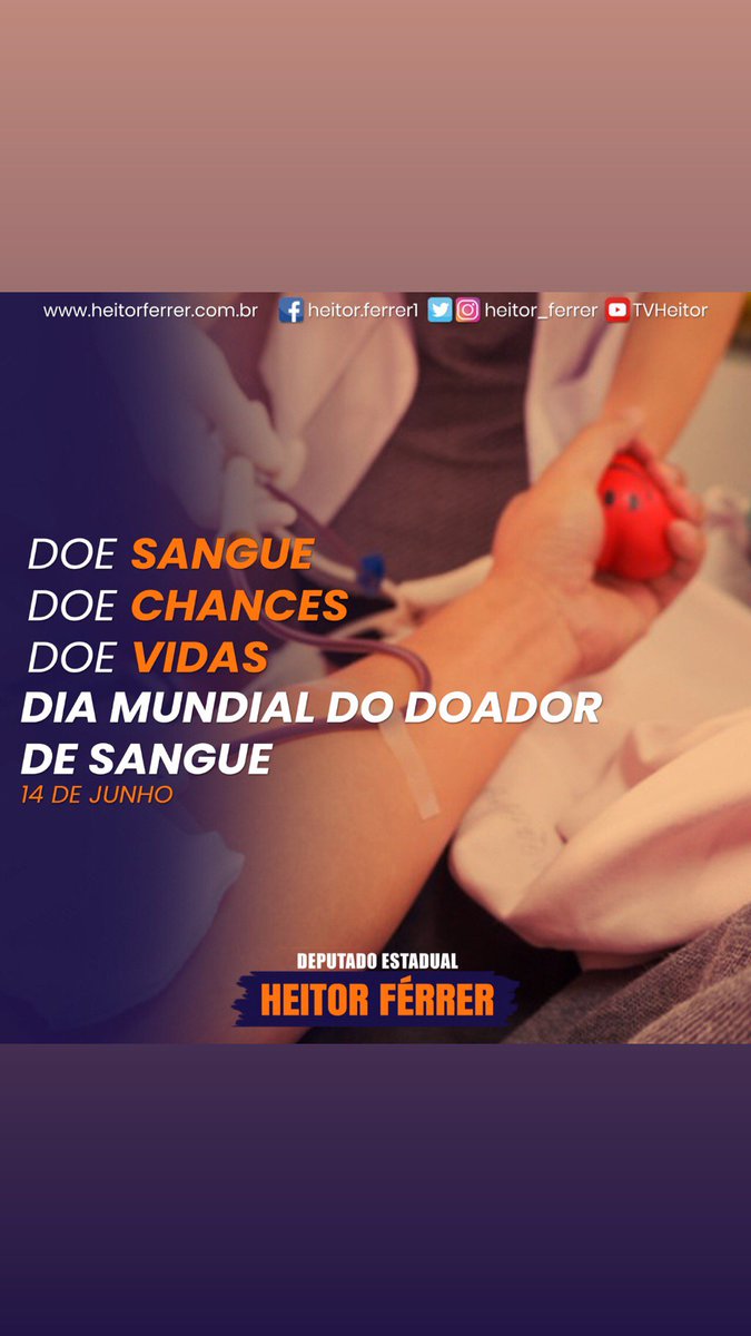 Heitor_Ferrer's tweet photo. Hoje é o dia mundial do doador de sangue. Doar sangue é seguro e uma forma de salvar vidas. Pense nisso e seja doador você também! ♥️💉
.
.
#diamundialdodoadordesangue #doesanguedoevida #heitorferrer #ceara #tocomheitor https://t.co/MWVWsFSCx9