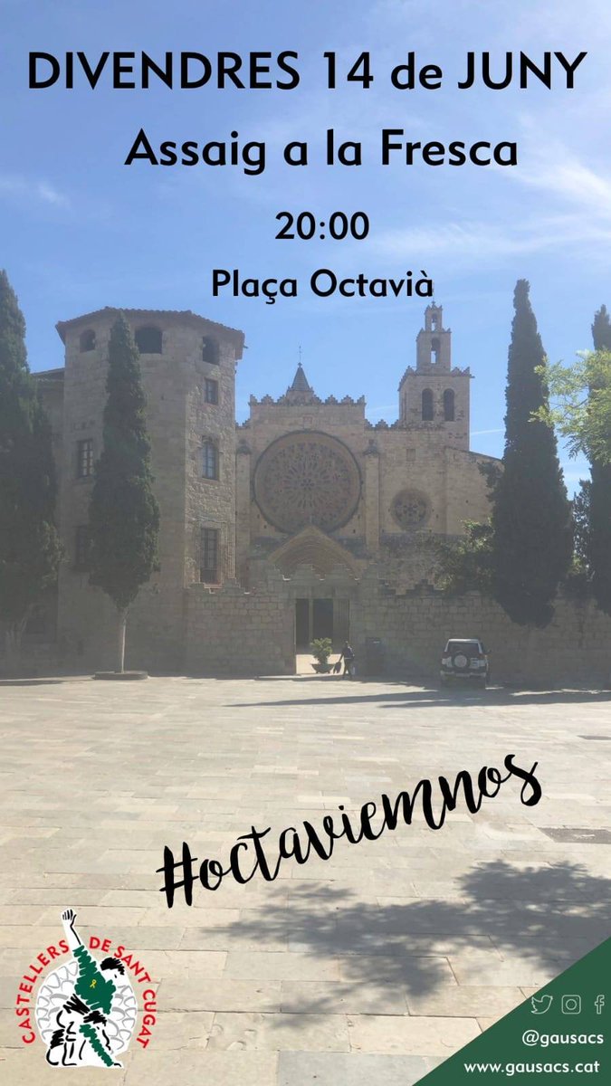 gausacs's tweet photo. Avui és divendres! Avui fem un assaig a la fresca a la plaça d'Octavià, contra la calor i per anar fent ambient de grans dies! Tot #SantCugat està convidat i convidada!

Ens veiem a les 20h! #EtsPerfecte #octaviemnos #LaCollaDelTeuPoble https://t.co/lJW6dVLvbH