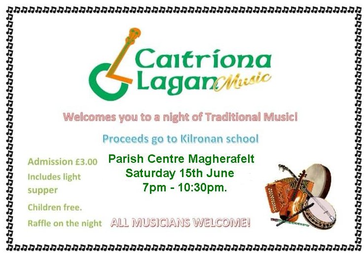 🎶😀. Caitriona is looking forward to this Saturday nights Session in the Parish Centre Magherafelt. Proceeds are in aid of Kilronan School, from 7pm-10.30pm . Admission £3.00 includes light supper. Raffle on the night. Everyone is Welcome. 😀🎶🎶