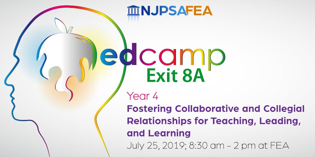 Who's registered for EdCamp Exit8A at the FEA Conference Center? Everyone is welcome to propose and lead a session. BBQ lunch included. Edcamp is free but you must register. #edcampexit8A njpsa.org/edcamp-exit-8a…