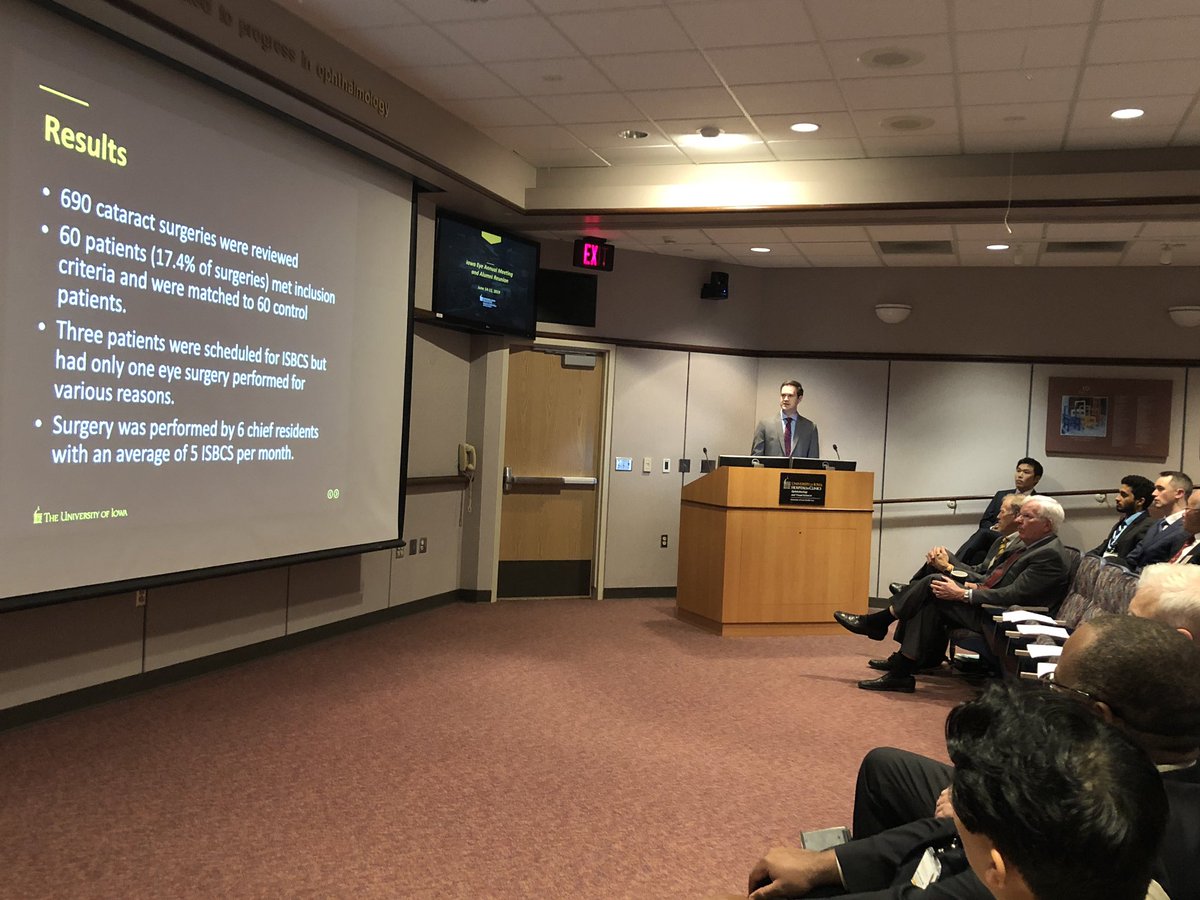 PGY4 Resident Daniel Terveen, MD, received the PJ Leinfelder Award for his outstanding research paper entitled “Outcomes and Cost Savings of Resident Performed Immediately Sequential Bilateral Cataract Surgery (ISBCS)”. #IowaEye19 #UIowaResearch