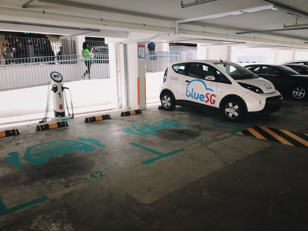 Came across the electric sharing cars BlueSG in the nearby multi-storey parking. I really should get my license converted. Looks quite decent.  #HDBLife