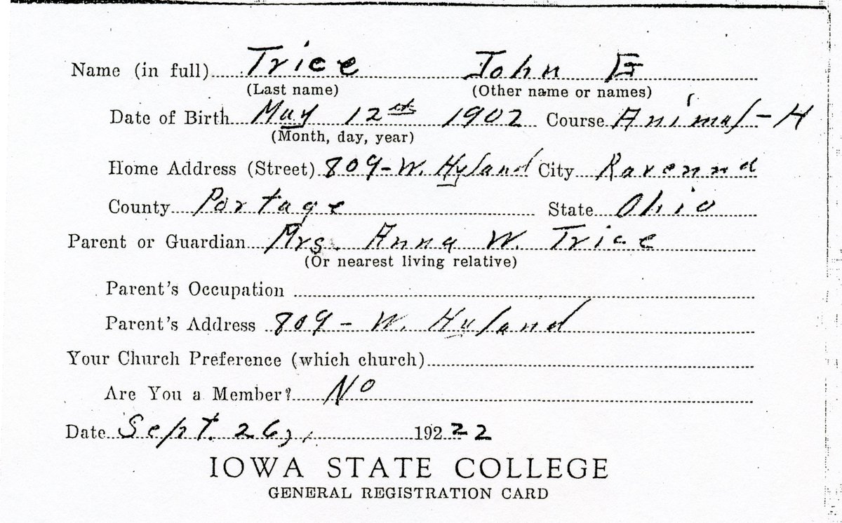 Jack Trice Iowa State registration card. 

#FlashbackFriday  #HonoringOurHistory