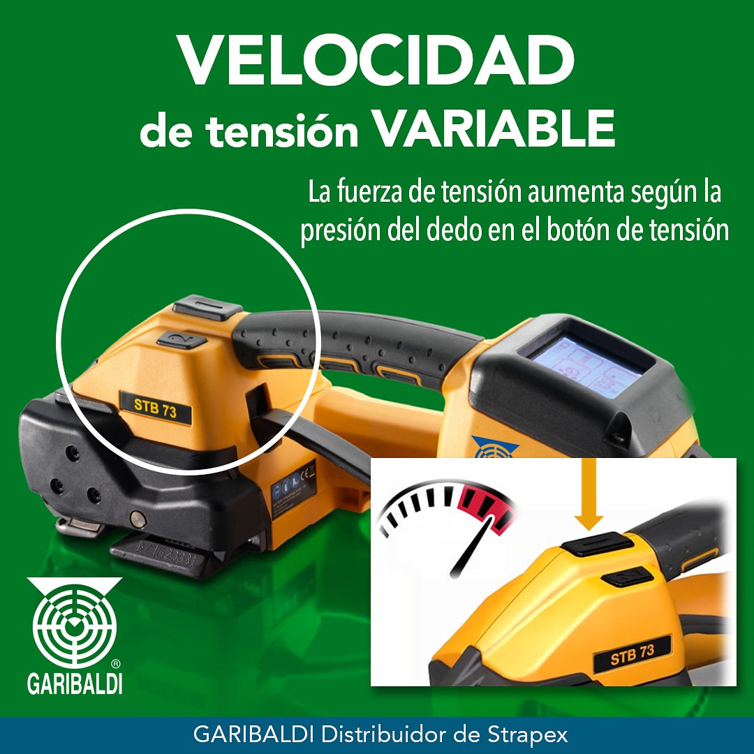 garibaldisa's tweet image. Velocidad de tensión variable según presión del botón de tensión. STRAPEX STB73 para zuncho Poliéster Gofrado y Liso 
#strapping #strapex #polyesterstrap