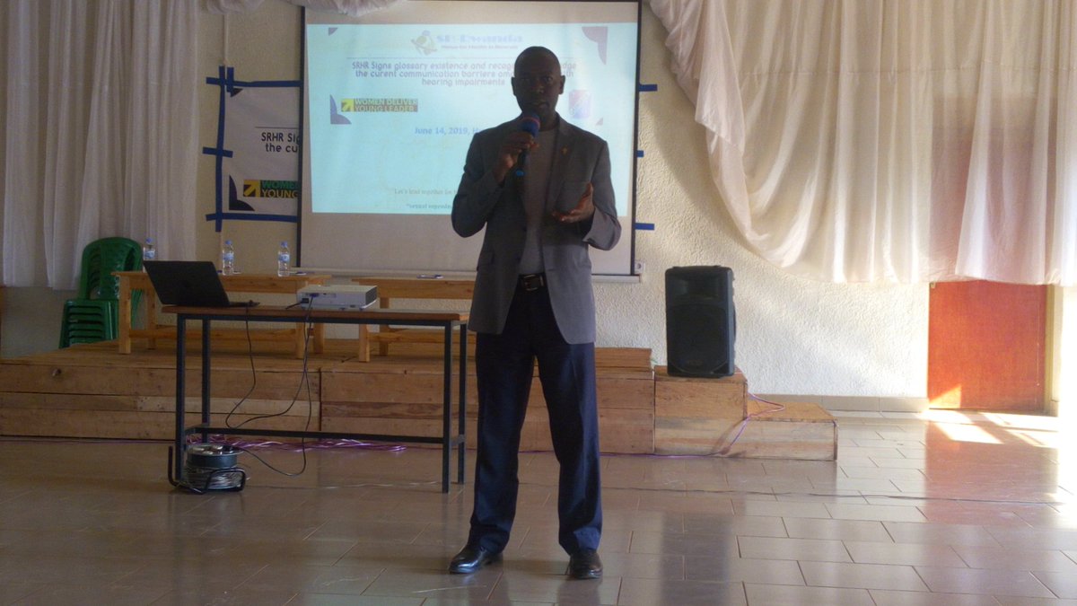 shrwanda2015's tweet photo. #HVP Gatagara School Director is giving welcoming speech in a Dialogue on #SRHR Sings Glossary Existence and recognition to bridge the current communication barriers among people with hearing impairments prepared by @shrwanda2015 in support of @WomenDeliver @ncpdrwanda @rnudeaf https://t.co/7LQPWdXqiO