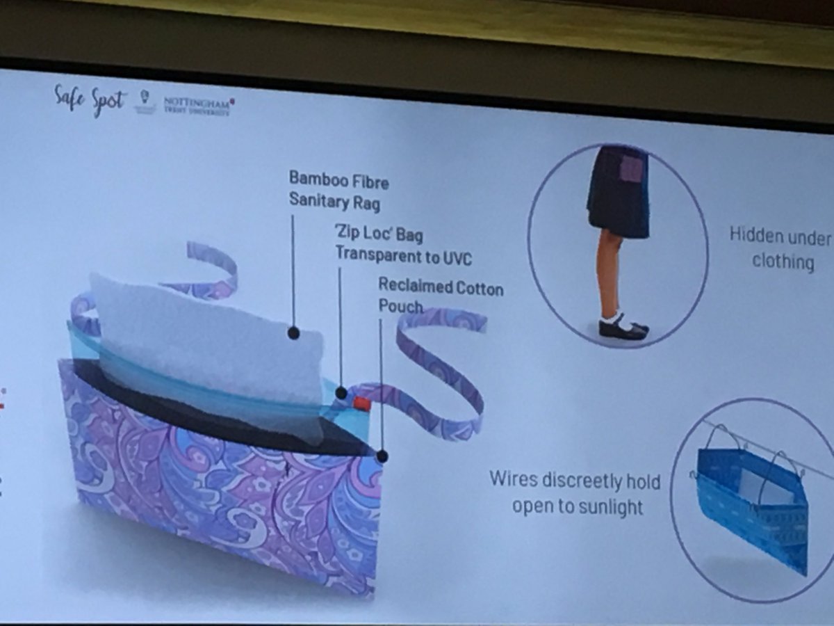 ewbuk's tweet photo. Breaking the cultural and societal taboos around menstruation. @NTUArtandDesign present SafeSpot, their ecological and affordable solution to improve hygiene and ensure girls don’t have to miss school while having their period #Engineering4People #stem https://t.co/fZW5supYU6
