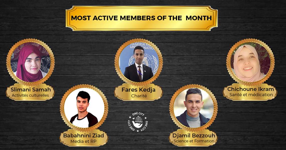 OnecityClub's tweet photo. نجوم وان سيتي لهذا الشهر 💪🏼
-سليماني سماح
-باباحنيني زياد 
 -بزوح جميل
-قجة فارس 
-شيشون اكرام 
لهم منا جميعا كل التقدير و التشجيع على مجهوداتهم المبذولة لجعل هذا العالم مكانا افضل 
#Best_members 
#Most_active_members
#Onecity
#Onefamily
#Oneclub https://t.co/8kJWZ10269