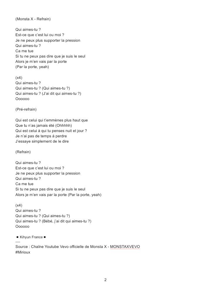 kihyunfrancefan's tweet photo. // [14.06.2019] //

Traduction en français de la chanson "Who Do U Love" de Monsta X et French Montana.

----
Source : Chaîne Youtube Vevo Officielle de Monsta X
#Mirioux https://t.co/duh0g4l3HQ