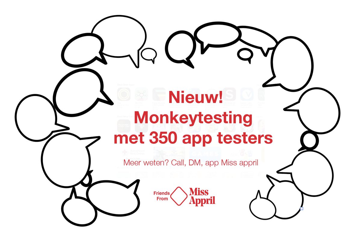 Missappril's tweet image. #Test je app #monkeytesting #appdevelopment 350 testers! #Android #iOS Meer weten? DM of mail mij: jacqueline at appril.nl