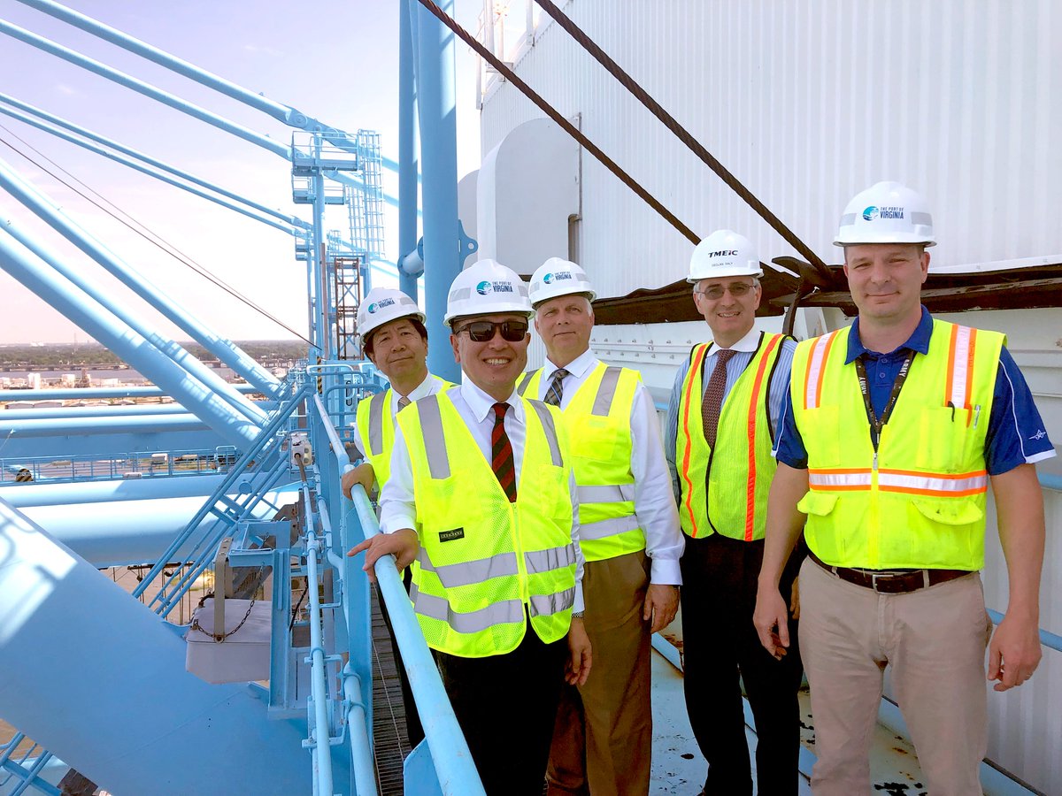 TMEIC's President &amp; Chief Executive Officer Mr. Yamawaki recently visited <a href="/PortofVirginia/">The Port of Virginia</a> to congratulate John Reinhart, the Virginia Port Authority, &amp; Virginia International Gateway on the successful completion of the historic automatic stacking crane project. #WeDriveIndustry
