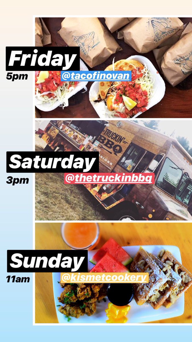 STACKED Food Truck lineup this weekend <a href="/ParksideBrewery/">The Parkside Brewery</a> featuring:

Friday: @TacofinoVAN at 5pm
Saturday: <a href="/TruckinBBQ/">TruckinBBQ</a> at 3pm
Sunday: <a href="/kismetcookery/">kismet cookery</a> at 11am