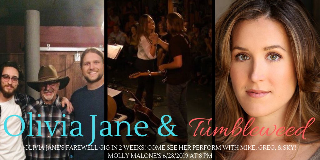 OliviaJaneFans's tweet photo. “Catch us onstage with @OliviaJaneMusic in 2 weeks at @MollyMalonesLA 6/28 at 8! We’ll be playing some of ours, some of hers, &amp; all will be awesome” 😎😝🤘🏻#LiveMusic #SingingSiblings #Tumbleweed #TheJaneTrain #TeamLiv #MikeMellMusic 
[Quote: #TumbleweedBand IG/📸: #JuliaMaxwell] https://t.co/dixFQZwZts