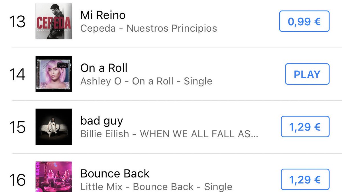MileyCyrusSpain's tweet photo. Ashley O debuta en el puesto número 14 de @iTunes España con su nuevo single ”On a Roll” ♡ https://t.co/A5JBs5R7Kf
