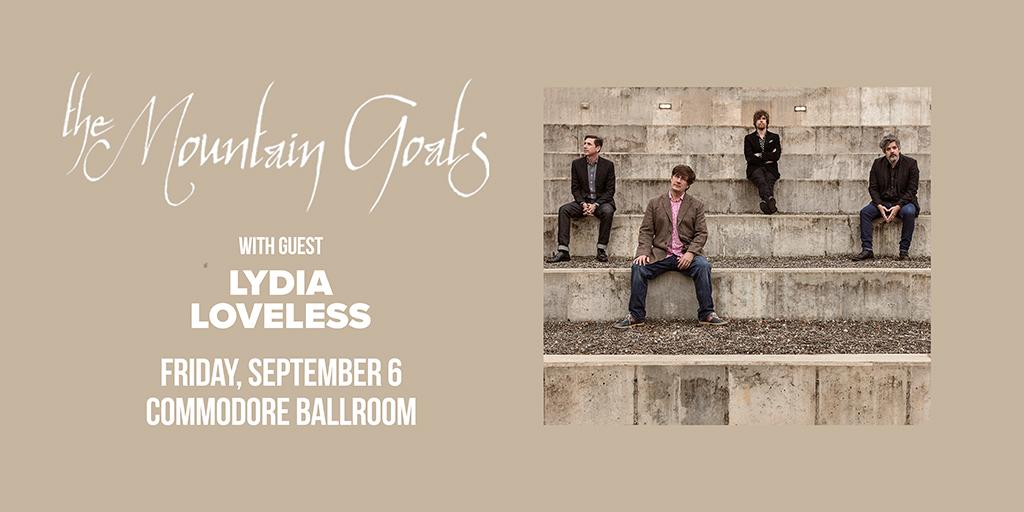 SUPPORT ADDED: @lydia_loveless will open the show! Get your tickets for @mountain_goats on Friday, Sept. 6 at the @CommodoreVCR now: http://bit.ly/2wSYbMl