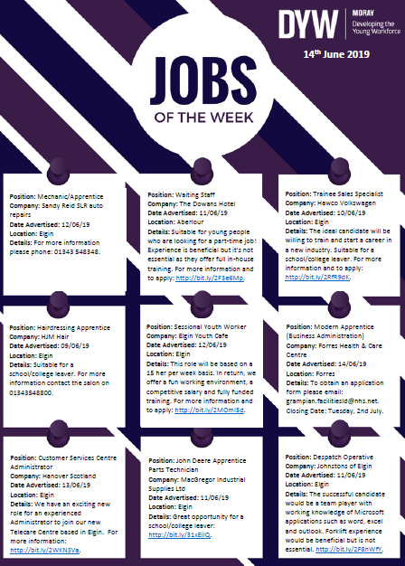 DYWMoray's tweet photo. 🌟JOBS OF THE WEEK 🌟

Tag and share this post with friends looking for jobs in Moray👍🏼 #JOTW @Moraypathways https://t.co/I4AUxuIQRO