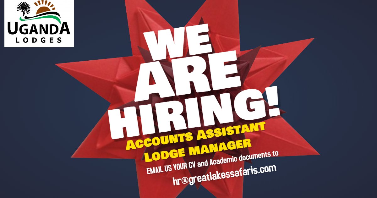 Uganda_Lodges's tweet photo. Have you always dreamt of joining our #Team and have what it takes, well here is the opportunity you have been waiting for, we are looking for #AccountsAssitant & #LodgeManager. It could be you😜.
Send your CV and Academic documents to hr@greatlakessafaris.com https://t.co/vO6qepxsCW