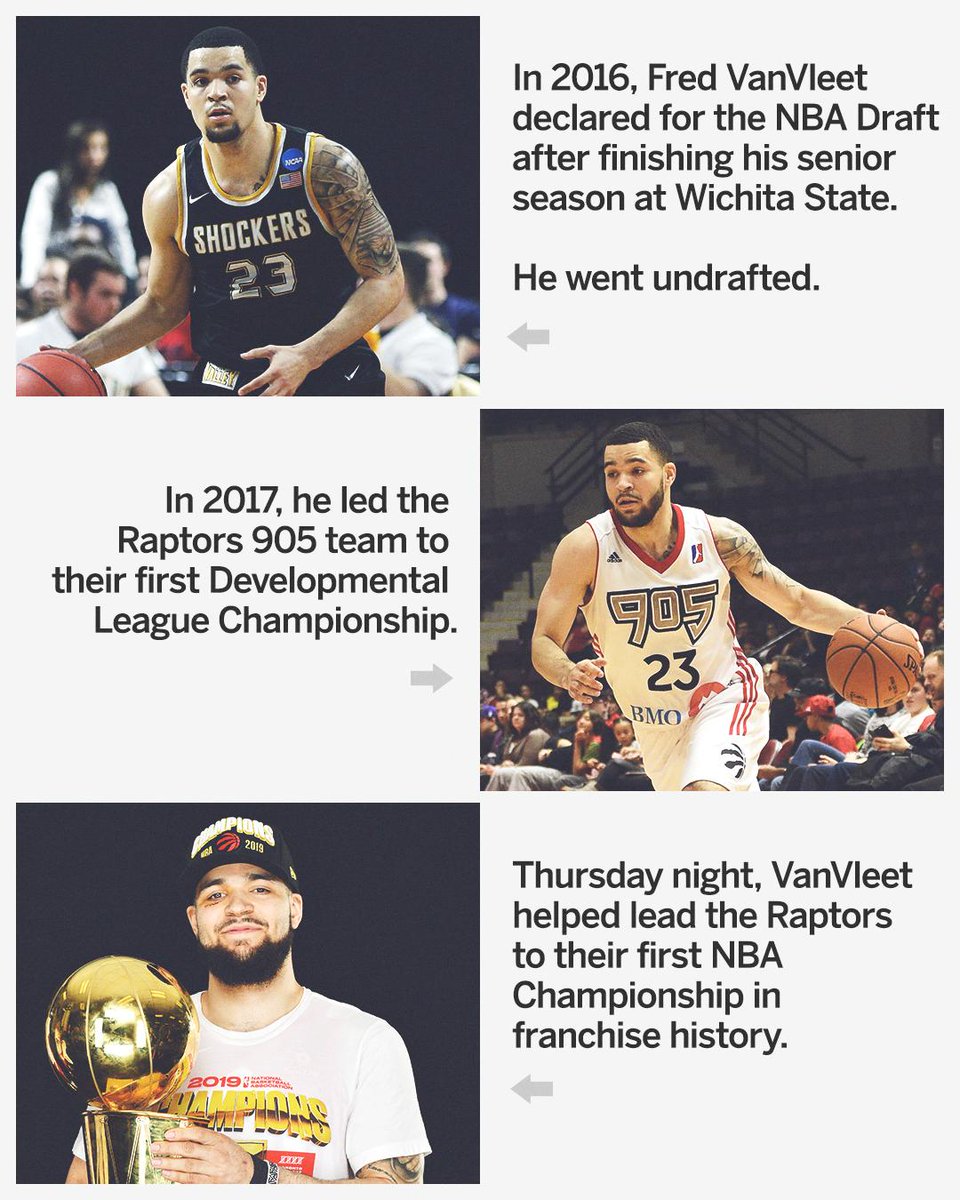 espn's tweet photo. From undrafted rookie to NBA Champion, @FredVanVleet's journey has been long 💪 https://t.co/3LgawOVuue