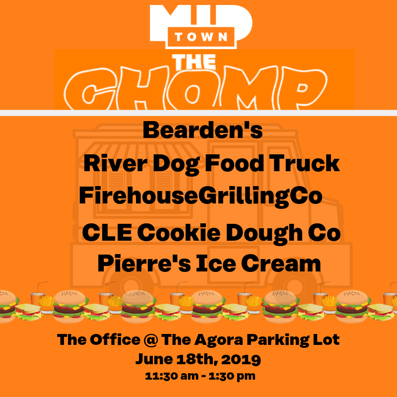 MidTownCleInc's tweet photo. Donโt miss the CHOMP next week! Come out and grab a bite with your friends, neighbors, and colleagues! Due to construction, the CHOMP is temporarily located at 5000 Prospect Avenue across from the Agora parking lot. Canโt wait to see you there! ๐๐ฎ๐ฅช #MyMidTownCle #theCHOMP https://t.co/y1VhOhFFkI