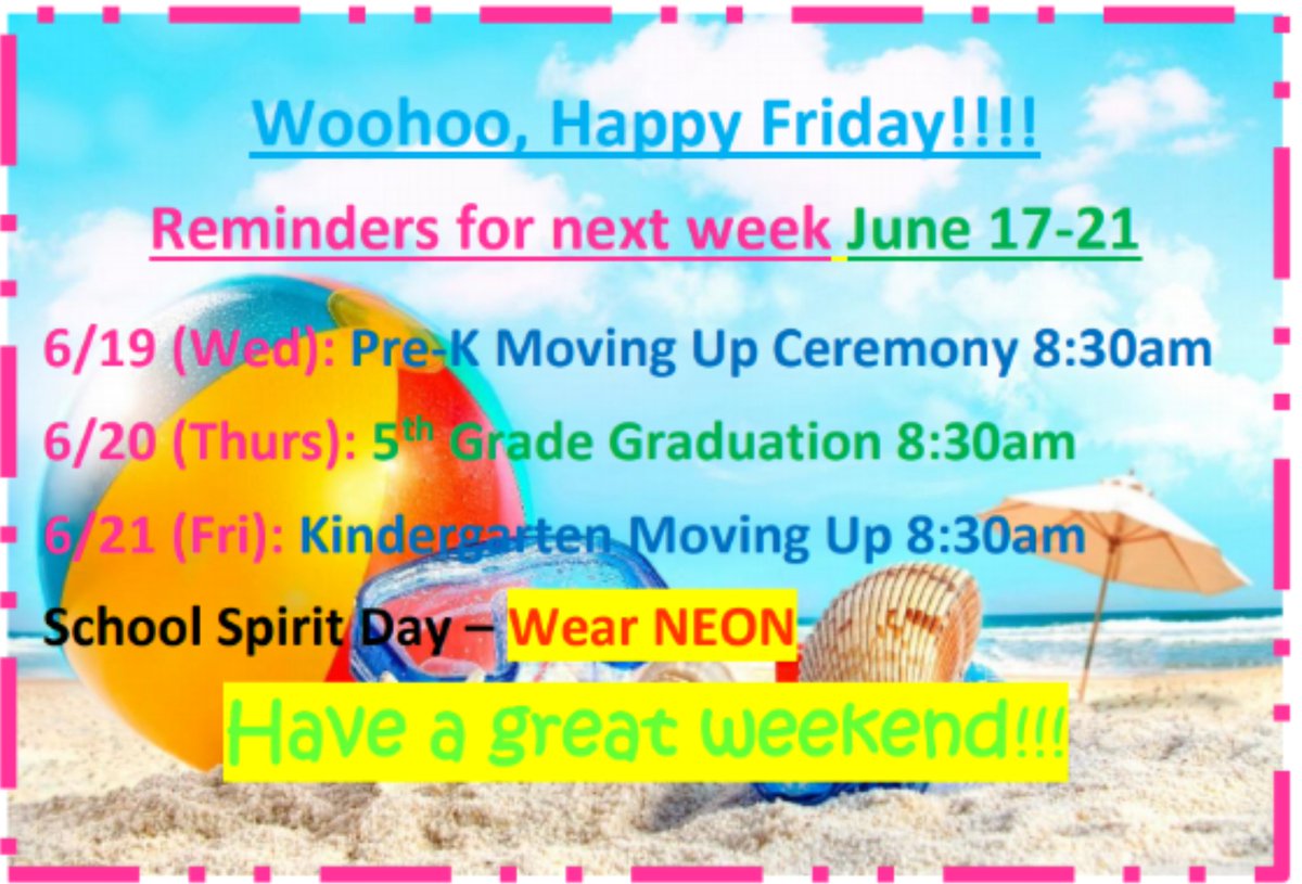 Ps46Pta's tweet photo. #WeeklyReminders #HappyFriday @PS_46_PC @JMOcc24 @forde_tara @Casperrann @KDiLo14 @physedwithmissA https://t.co/4c1JiY9w3S