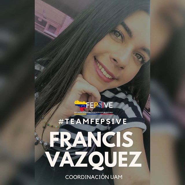 fepsiveoficial's tweet photo. Otra chica del #TEAMFEPSIVE
.
.
Su nombre es Francis Vázquez tiene 20 años y actualmente cursa el escalón 8/10 en psicología. 
Llego a Valencia abierta a muchos cambios, pues vive en otro estado a una hora y media de su actual casa de estudios (UAM) y la mejor opción para el… https://t.co/hh9rNc4ECO