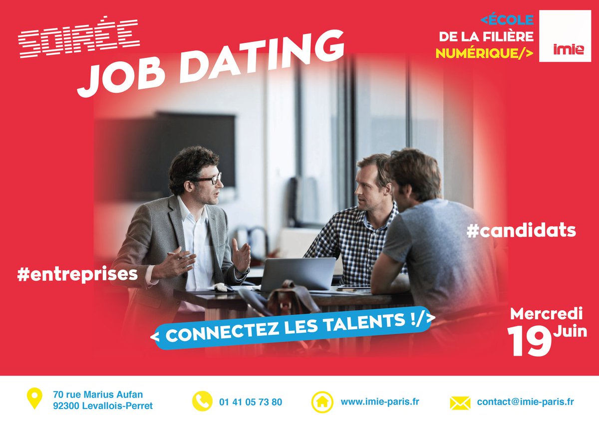 L'équipe Activus Group Paris y sera, et vous ?
Venez les rencontrer pour Job Dating de l'@EcoleIMIE le 19 juin de 17h à 19h.
On compte sur vous ! 😉
#job #alternance #emploi #TeamActivus #RejoignezNous