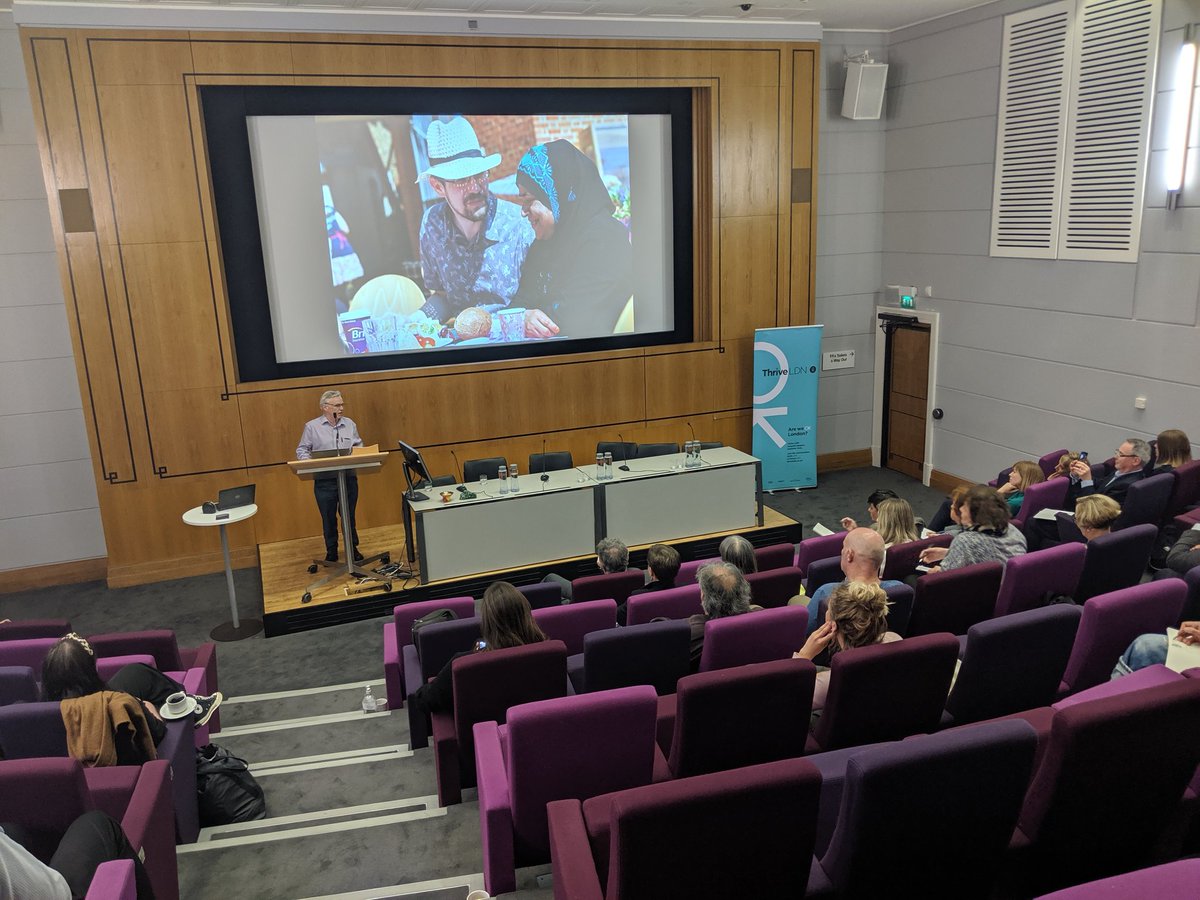ThriveLDN's tweet photo. Sir Sam Everington is now discussing how his Bromley-By-Bow GP practice uses fun, design, arts and creativity to positively engage with patients. #CreativityandWellbeing #MakingItMainstream #socialprescribing #OKLDN https://t.co/0e1iLKvaG2