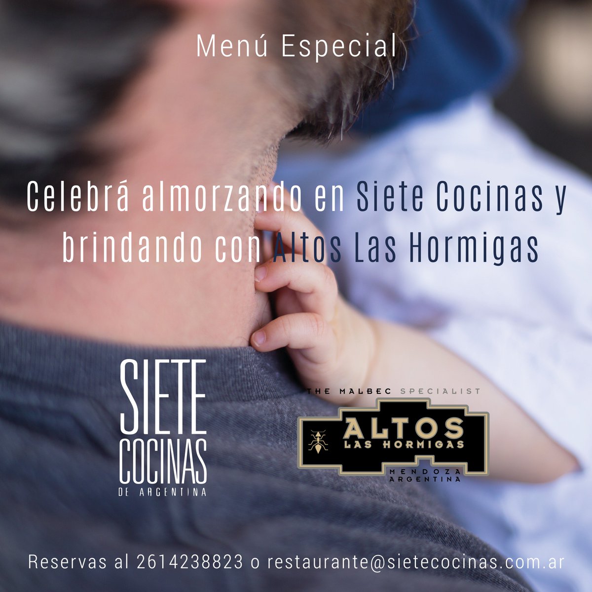 El domingo celebrá tu día en Siete Cocinas probando nuevo menú y nuevo horario. Te esperamos con los vinos de <a href="/ALHmalbec/">Altos Las Hormigas</a> para que pases el mejor mediodía en familia.