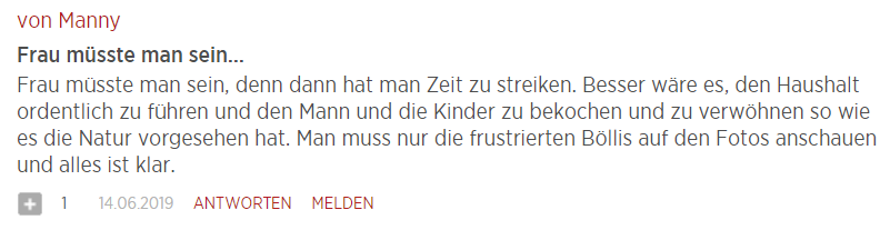 kamilbiedermann's tweet photo. boah @vaterlandnews leserkommentare mal wieder der vorhof zur hölle @voblavala #frauenstreik https://t.co/4FRrypcKmV