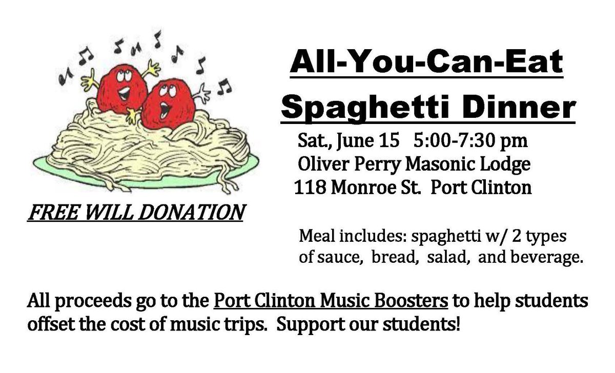 We_are_PC's tweet image. PC Music Boosters Spaghetti Dinner June 15!