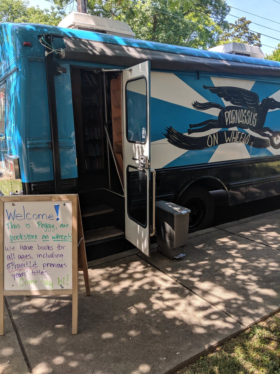 chelsbstring's tweet image. All set up and ready to talk books at the #projectlitsummit19 - come check out the bookmobile! #ProjectLit #bookmobile #wherespeggy