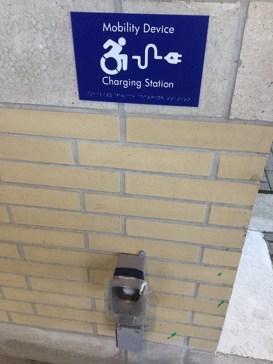 C_AChafe's tweet image. So happy to see cities taking the initiative to install charging stations for mobility devices. Kudus #Lambton &amp;amp; #Sarnia. Here are some pics of some charging stations at @citymississauga . #A11yWin #AODAWin #accessibility