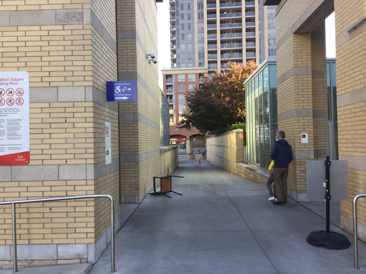 C_AChafe's tweet image. So happy to see cities taking the initiative to install charging stations for mobility devices. Kudus #Lambton &amp;amp; #Sarnia. Here are some pics of some charging stations at @citymississauga . #A11yWin #AODAWin #accessibility