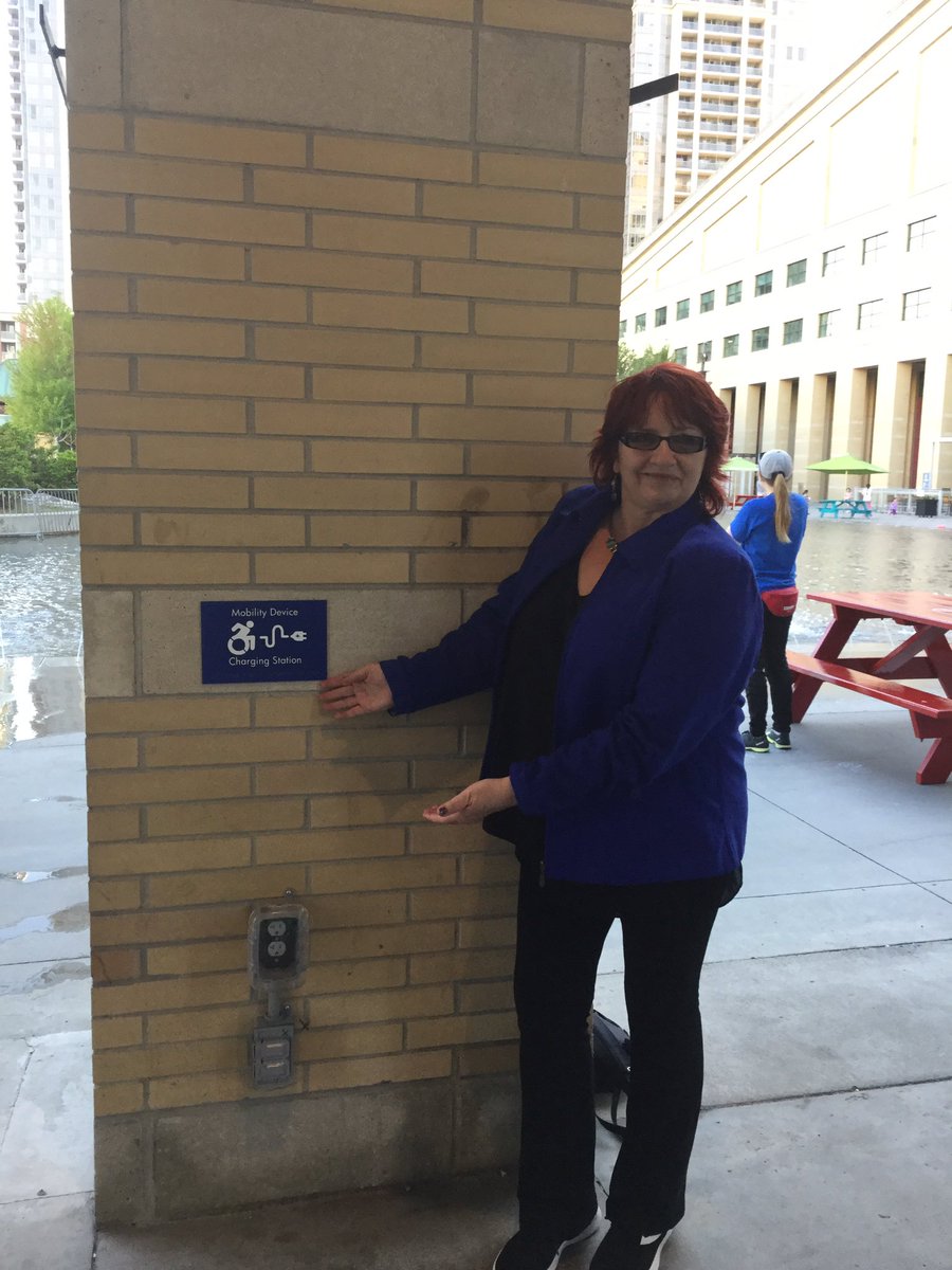 C_AChafe's tweet image. So happy to see cities taking the initiative to install charging stations for mobility devices. Kudus #Lambton &amp;amp; #Sarnia. Here are some pics of some charging stations at @citymississauga . #A11yWin #AODAWin #accessibility