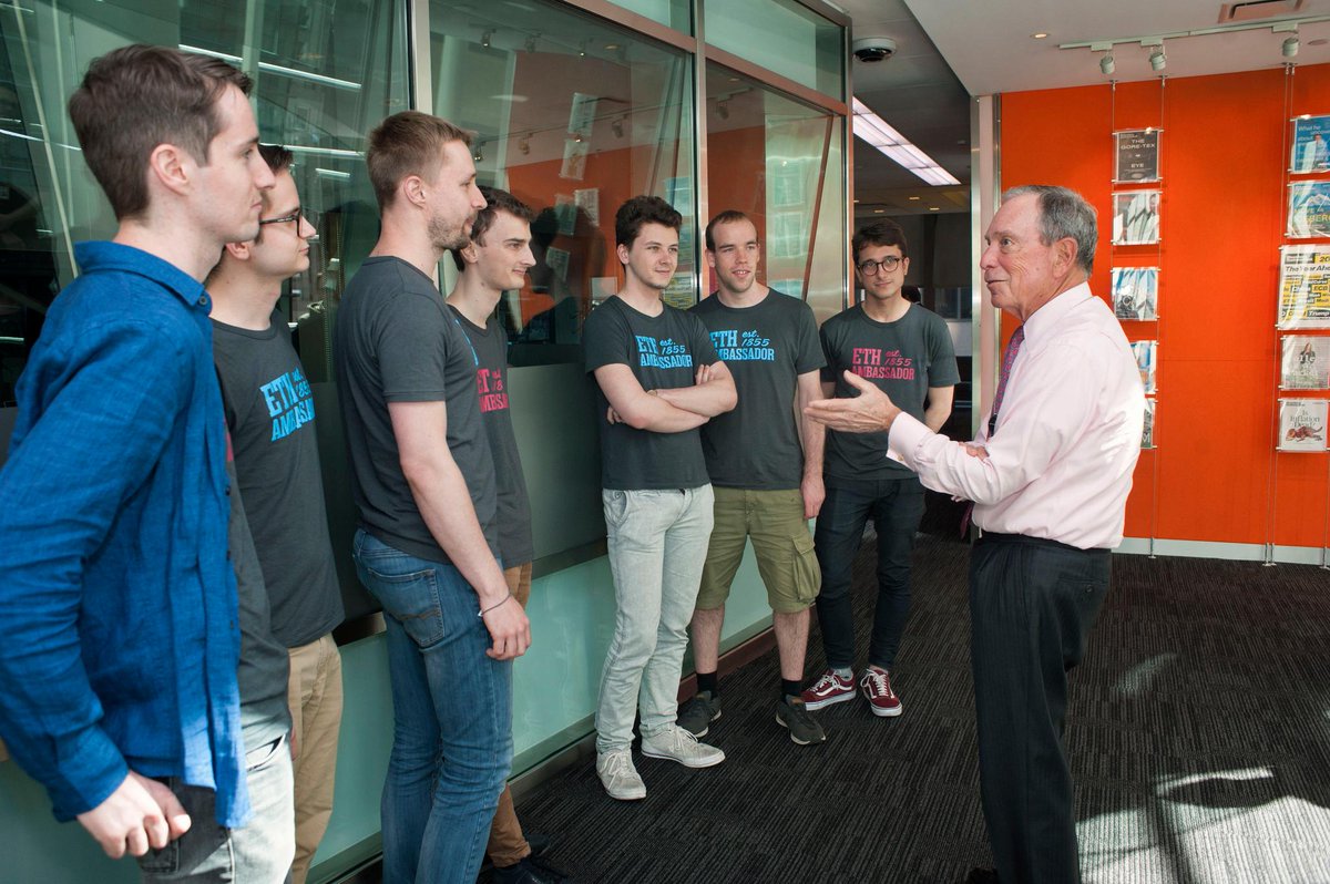 TechAtBloomberg's tweet photo. The winners of the #BloombergCodeCon @ETH Zürich traveled to #NYC this week, where they worked with our Software Security Architecture team in the Office of the CTO, visited some of the sights in our wonderful city &amp; even found some time to chat with @MikeBloomberg! https://t.co/I2PkYY59Pn