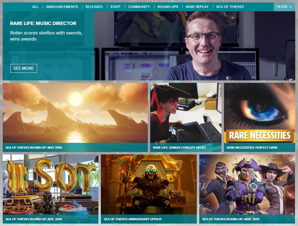 In case you missed 'em: some recent Rare website write-ups!

- The Rare Life of our Music Director Robin - bit.ly/rlmusicd
- Sea of Thieves' Anniversary Update blown open - aka.ms/SoTAnn
- <a href="/inel/">Inel Tomlinson</a> looks for Perfect Dark's Rare Necessities - bit.ly/rnperfect
