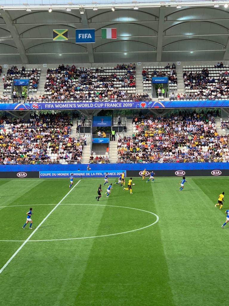 VisitJamaicaNow's tweet photo. 20 minutes in. Great hustle from the Girlz so far! #ReggaeGirlz #JAMITA #WomensWorldCup #StrikeHar
d https://t.co/4iD5HxXmGy
