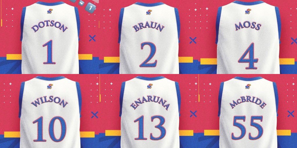 TalkJayhawk's tweet photo. Newcomers jerseys! And Dotson’s number change from last year! #RockChalk #reload https://t.co/OX6imHGKRm