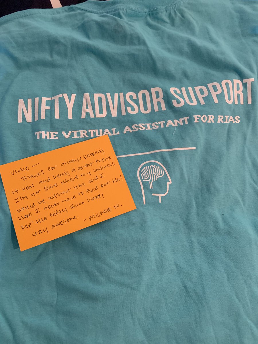 vrbst4's tweet photo. Check out this cool t-shirt and heartwarming note that I just received from my awesome virtual assistant. If need help, hire Nifty! @meetnifty @newbridgewealth #rockstar #RIAcommunity https://t.co/HF2nH8lKZT