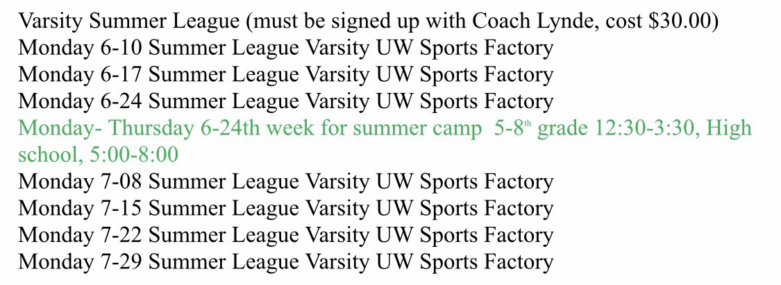 boylanwvb's tweet photo. Hope everyone is enjoying their summer! Here is the schedule to upcoming open gyms and summer leagues games. Let’s COMMIT early and try to make it out to as many as you can :) https://t.co/Li30us4Btk