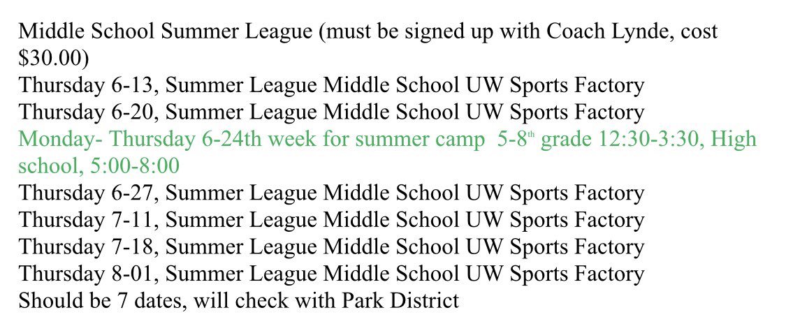 boylanwvb's tweet photo. Hope everyone is enjoying their summer! Here is the schedule to upcoming open gyms and summer leagues games. Let’s COMMIT early and try to make it out to as many as you can :) https://t.co/Li30us4Btk