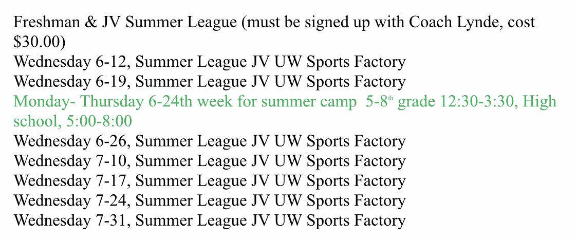 boylanwvb's tweet photo. Hope everyone is enjoying their summer! Here is the schedule to upcoming open gyms and summer leagues games. Let’s COMMIT early and try to make it out to as many as you can :) https://t.co/Li30us4Btk