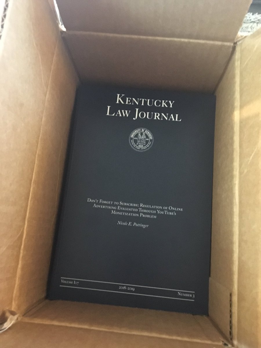 Super excited to get this package in the mail. Who knew writing about YouTube and monetization of content could look so fancy? <a href="/KYLawJournal/">Kentucky Law Journal | Vol. 111</a>