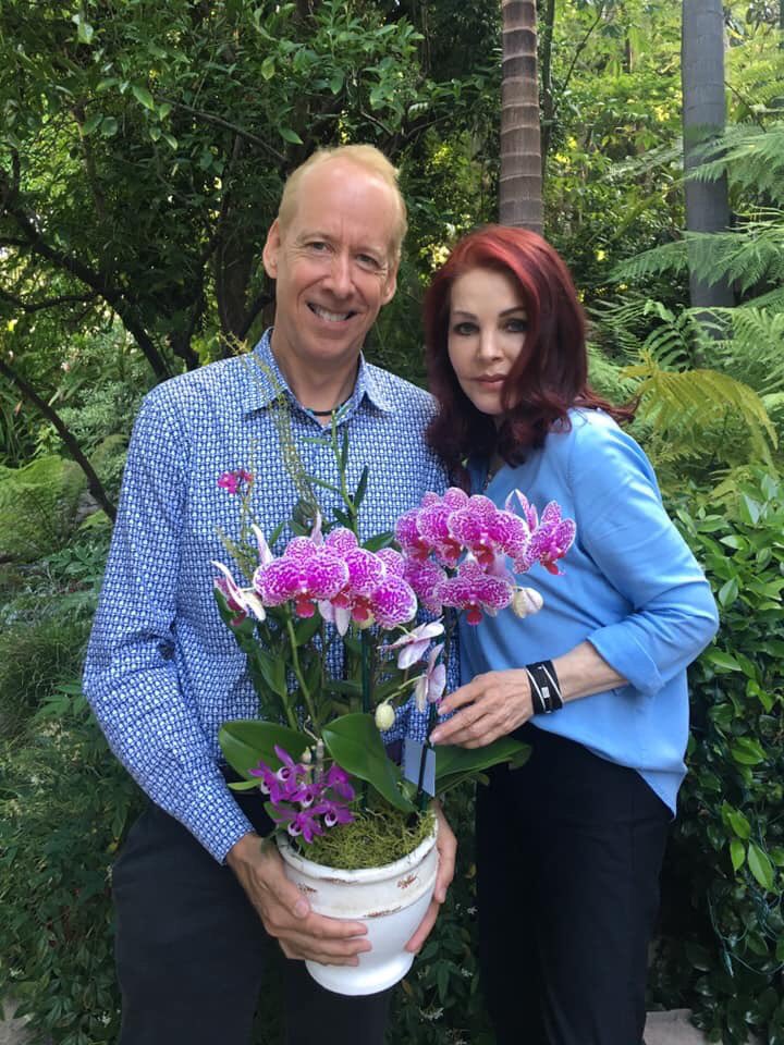Priscilla Presley has been into orchids ever since Elvis gave her 16 purple cattleyas for her 16th birthday. <a href="/Cilla_Presley/">Priscilla Presley</a>  #priscillapresley #chadwickorchids #cattleyas #rareorchids #presleyorchid #elvispresley #orchids