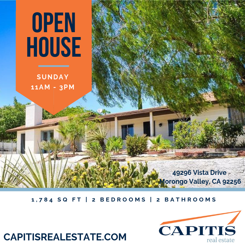 MORONGO VALLEY OPEN HOUSE! THIS SUNDAY!
Sunday, June 16th 11am - 3pm
For more information, contact: J. Ovier Alvarez at 760-979-8040
.
#morongovalley #morongovalleyrealestate #capitisrealestate #views #moveinready #homeforsale #openhouse #neighborhood #newremodel #socal #forsale