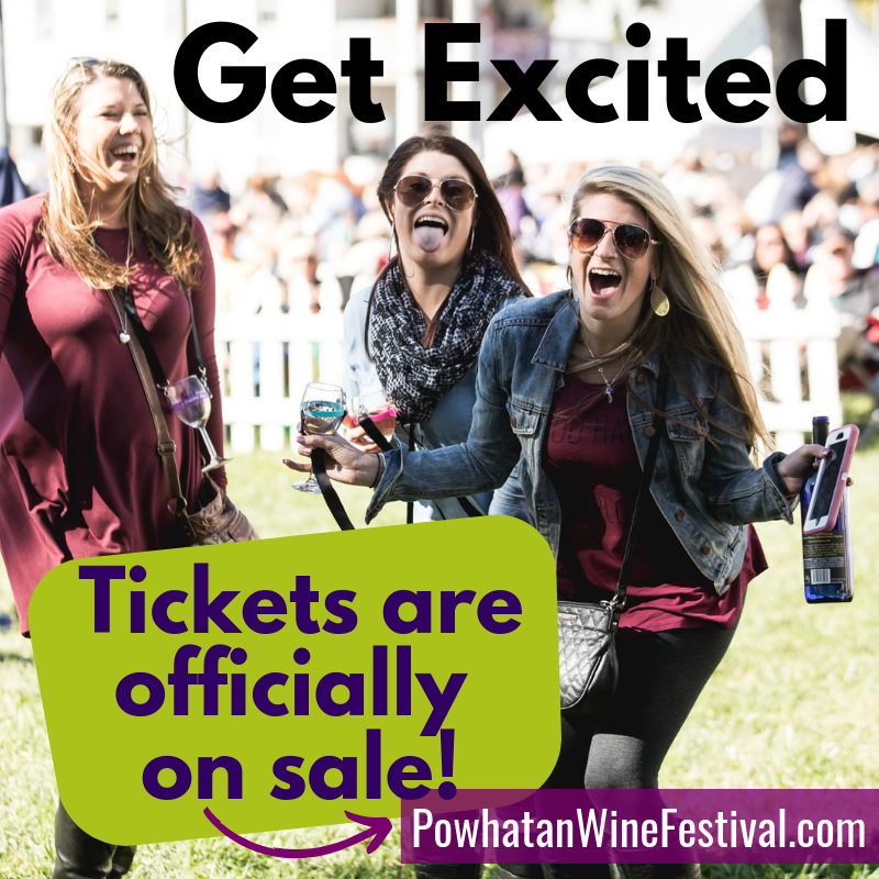 Tickets are officially on sale for the 2019 Powhatan Festival of the Grape! Come party with us on October 5th in Powhatan's Historic Courthouse Square and enjoy wine, cider, beer, spirits, live music and shopping! Purchase your tickets at powhatanwinefestival.com. #VAwine