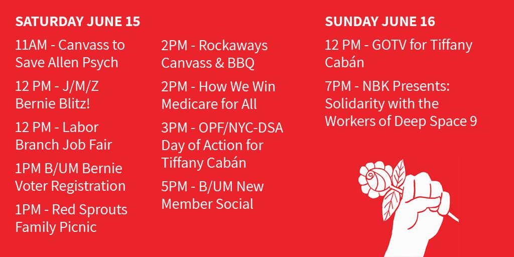 We've got a TON of events this weekend - come on out and help NYC-DSA change the world! facebook.com/pg/nycdsa/even…