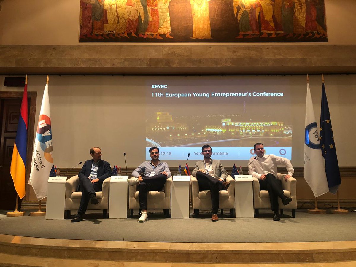 YESforEurope's tweet image. Special guest at today's Opening Ceremony of #EYEC11 in #Yerevan. @MushAvetis, President of the Union of Young Entrepreneurs of Armenia and #YESforEurope - President @kjplus welcomed Gegham Levon Vardanyan, the Deputy Minister of High-Tech-Industry of #Armenia.

#ScaleUpEurope