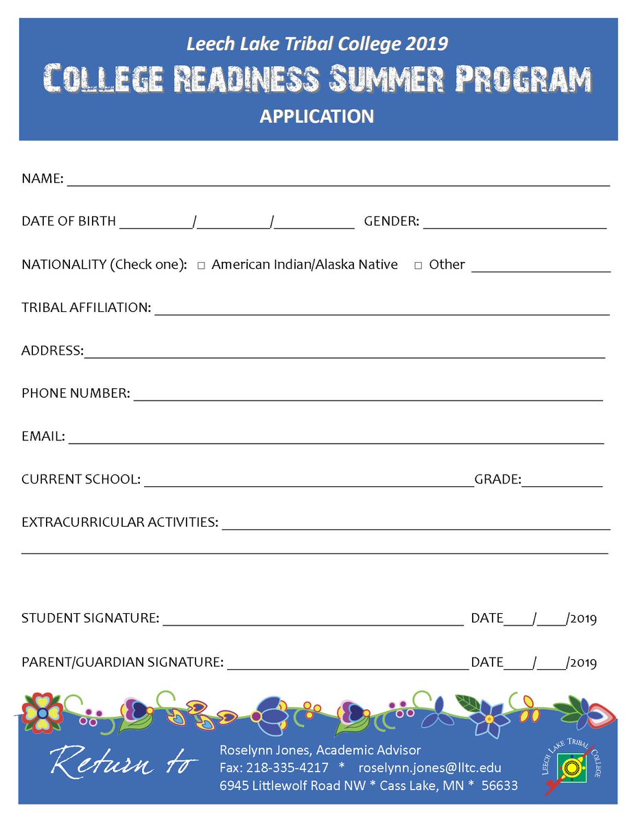 Do you have a student in grades 10-12? Here is an opportunity for them to be apart of Leech Lake Tribal College's College Readiness Summer Program starting June 27, 2019. This program is open to 25 Native American students to help increase college readiness and motivate them.