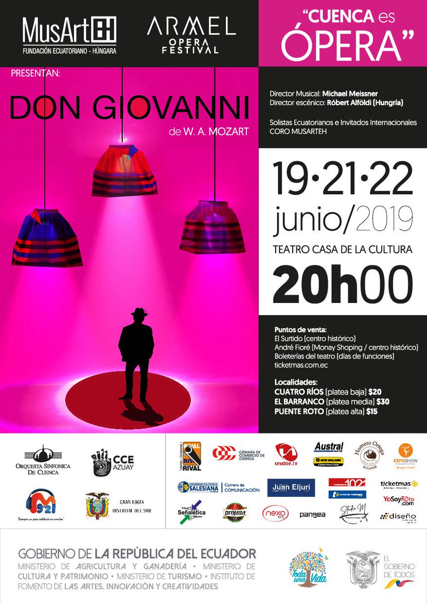 El estreno de la ópera Don Giovanni de W. A. Mozart. No te la puedes perder. 19, 21 y 22 de junio. Teatro Casa de la Cultura. 20:00. Entradas en Ticketmas, André Fioré, Almacenes El Surtido (Centro) y en las boleterías del teatro los días del evento.  #ArmelOperaFestival